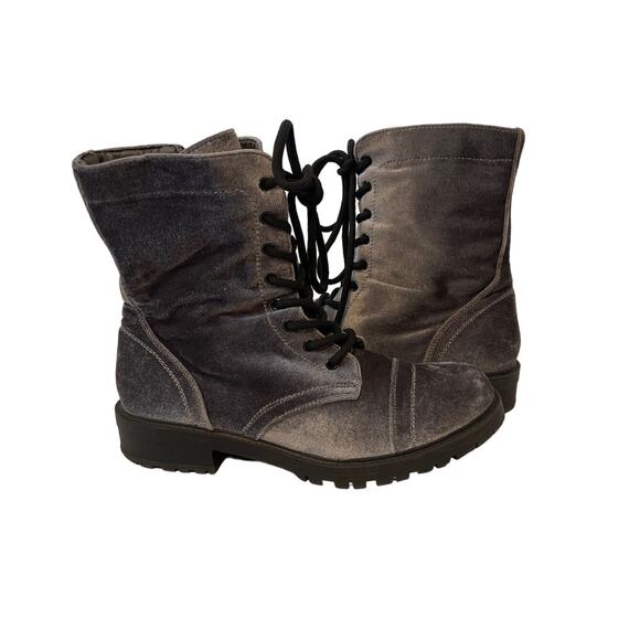 Madden Girl Velvet Gray Combat Boot Size Zip Lace Up Size 9.5 Prex RREXO1J1 - Picture 1 of 6